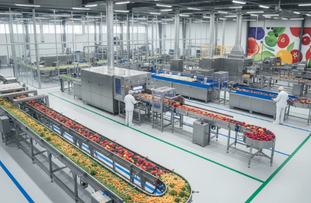Frozen vegetables and fruits processing line